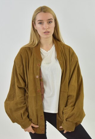 VINTAGE 90S BEIGE BROWN SUEDE BOMBER JACKET