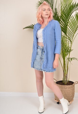 VINTAGE 90S HAND-KNITTED SUMMER CARDIGAN BLUE