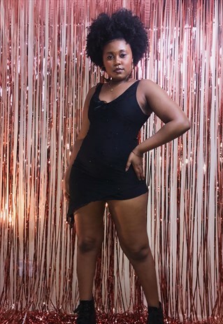 BLACK GLITTER ASYMMETRIC DRESS BY LIPSY