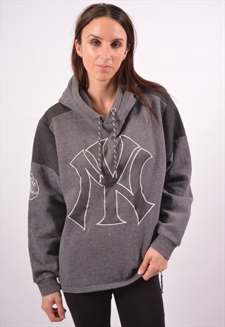 VINTAGE MAJESTIC YANKEES HOODIE JUMPER GREY