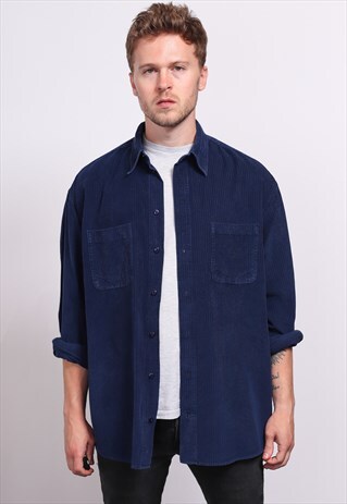 VINTAGE CORDUROY CORD SHIRT BLUE