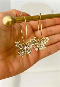Diamante Butterfly Hoop Earrings