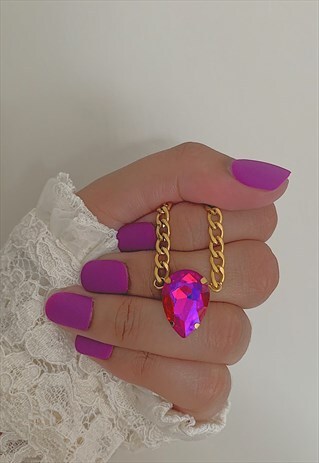 MAJESTY. PINK TEARDROP CRYSTAL CHOKER GOLD CHAIN NECKLACE