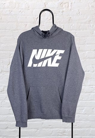 VINTAGE NIKE HOODIE SPELL OUT SWOOSH GREY SMALL