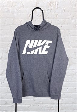 Vintage Nike Hoodie Spell Out Swoosh Grey Small 