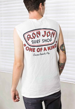 VINTAGE RON JON SURFING SLEEVELESS T-SHIRT LOGO 90S L X 6