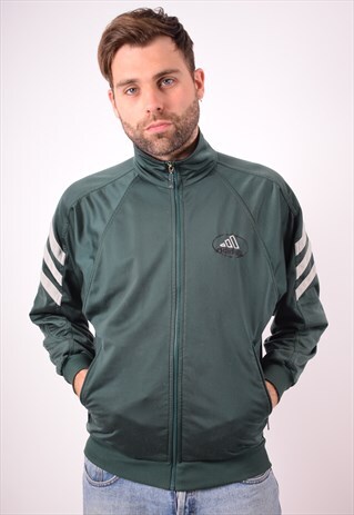 ADIDAS MENS VINTAGE TRACKSUIT TOP JACKET MEDIUM GREEN 90S