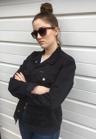 WOMENS VINTAGE CALVIN KLEIN BLACK DENIM JACKET COAT TOP