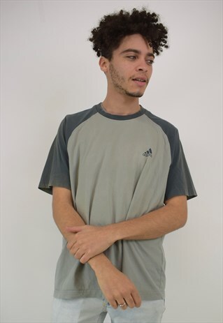VINTAGE 90'S ADIDAS GREY AND BLUE T-SHIRT