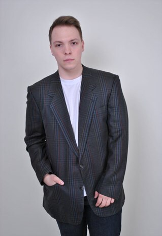 VINTAGE PLAID BLAZER, 80S RETRO SUIT TEACHER JACKET, SIZE L