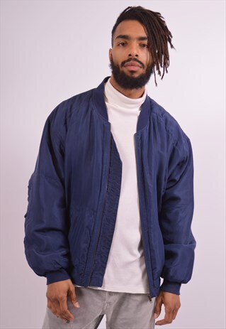 MENS VINTAGE BOMBER JACKET MEDIUM NAVY BLUE 90S