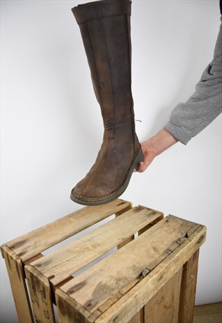 DR. MARTENS WOMENS KNEE HIGH BOOTS UK 7 US 8 BROWN FULL ZIP