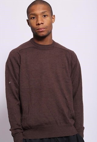 VINTAGE TRUSSARDI LOGO KNIT JUMPER BROWN