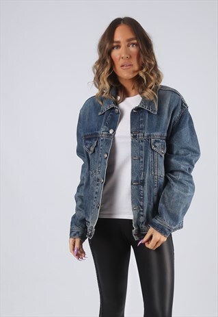 DENIM JACKET OVERSIZED FITTED VINTAGE UK 14 - 16 (CK2J)