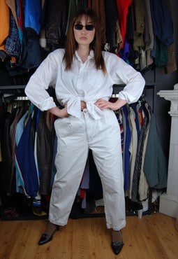 Vintage y2k straight glam tailored denim trousers in white 
