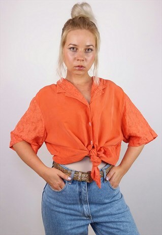 YORN VINTAGE 90'S OVERSIZED SILK SHIRT / BLOUSE IN ORANGE