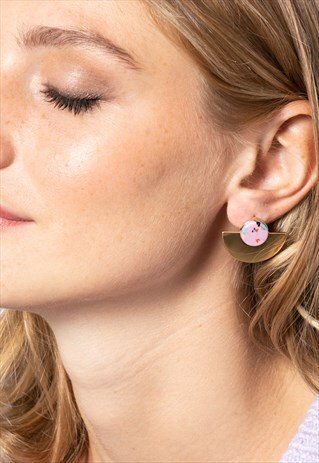 HALF MOON GOLDEN EARRINGS AND TERRAZZO