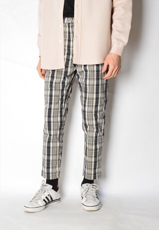 VINTAGE 90S UNISEX BEIGE GREY CHECK PANTS