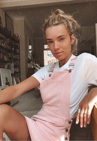 PINK CORD PINAFORE DUNGAREES DRESS