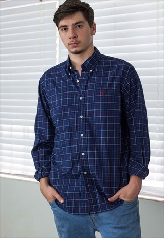 VINTAGE POLO RALPH LAUREN SHIRT FLANNEL LOGO 90S L 10.9