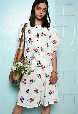 VINTAGE 70S MOD BOHO FLORAL PATTERN CO-ORD TWO PIECE SUIT