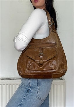 Brown Leather Vintage Slouchy Shoulder Bag