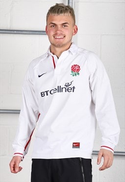 Vintage Nike England Rugby Shirt 1999-01 in White Medium