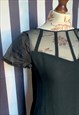 VINTAGE 90S BLACK SHEER SILK MIDI PENCIL DRESS, UK10/12 