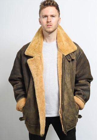 VINTAGE SUEDE AVIATOR FLEECE SHEEPSKIN JACKET