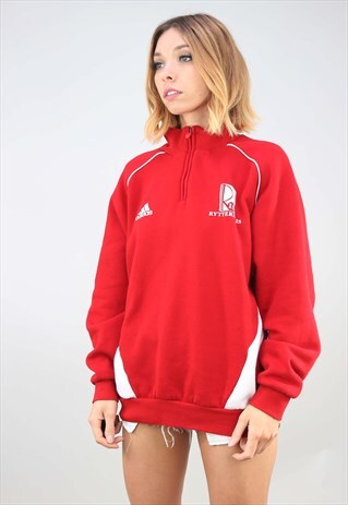 VINTAGE RETRO OVERSIZED RED 1/4 ZIP ADIDAS SWEATSHIRT
