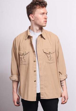 VINTAGE CORDUROY CORD SHIRT BROWN