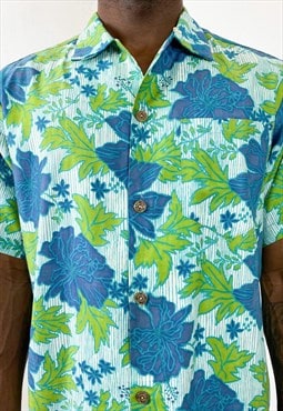 Vintage 90s hawaiana blue and green short sleeve shirt 