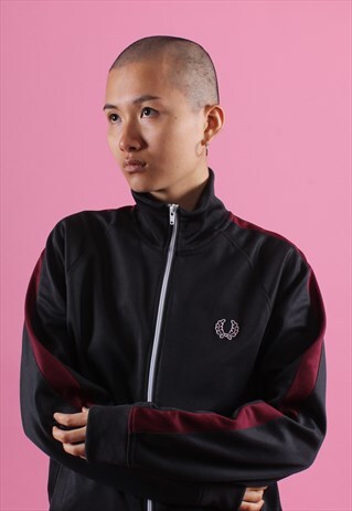 FRED PERRY BLACK AND MAROON TRACK JACKET