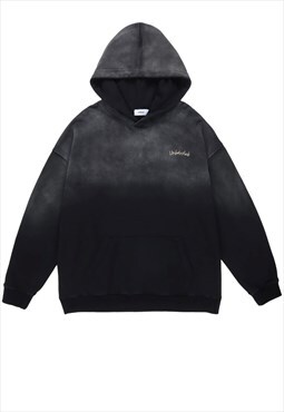 Premium tie-dye hoodie vintage wash pullover rave top black