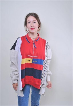 Vintage reworked zipped up sweatshirt, upcycled plaid shirt