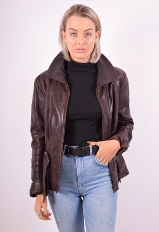 VERA PELLE WOMENS VINTAGE LEATHER JACKET MEDIUM BROWN 90'S