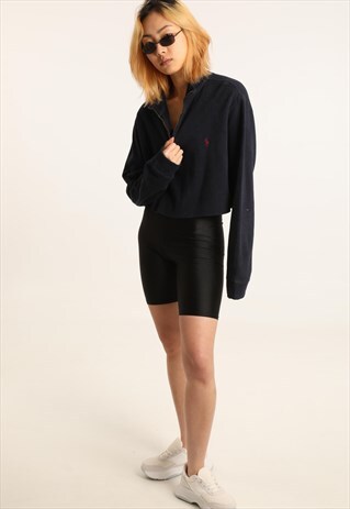 VINTAGE RALPH LAUREN EMBROIDERED LOGO CROPPED 1/4 SWEATSHIRT