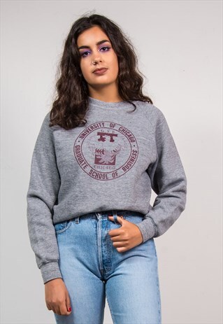 90'S VINTAGE GREY CHICAGO UNIVERSITY SWEATER JUMPER