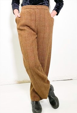 Vintage 90s prince of Wales  brown wool trousers 