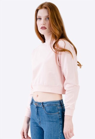 SEAMLESS SHOULDER DETAILED CROP TOP IN POWDER PINK