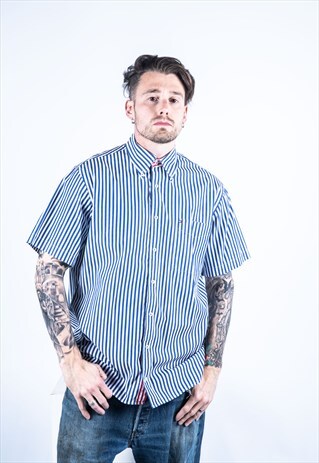 VINTAGE TOMMY HILFIGER SHIRT IN BLUE AND WHITE STRIPES