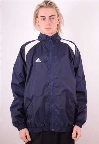 ADIDAS MENS VINTAGE JACKET LARGE NAVY BLUE 90S