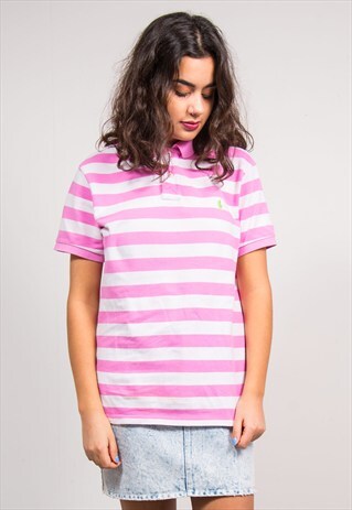 90'S VINTAGE PINK STRIPE RALPH LAUREN POLO T-SHIRT