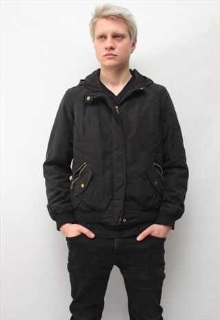 VINTAGE 90' CLASSIC BLACK BOMBER JACKET WITH ORANGE LINING