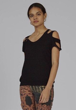 VINTAGE 90S JUST CAVALLI OPEN SHOULDER BLACK TOP