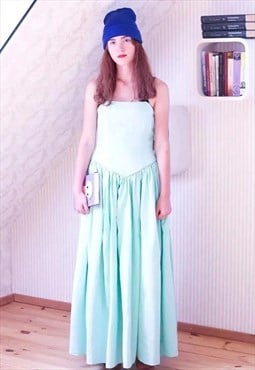 Light mint green maxi  strapless prom occasion vintage dress