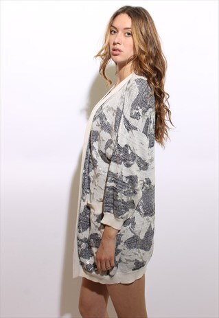 VINTAGE 1980'S 80'S OVERSIZED SILVER CAMO SWEATER COAT M-L