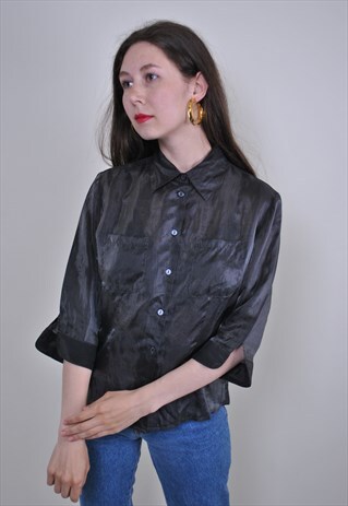 90S GRAY TRANSPARENT RAVE BLOUSE, SIZE S
