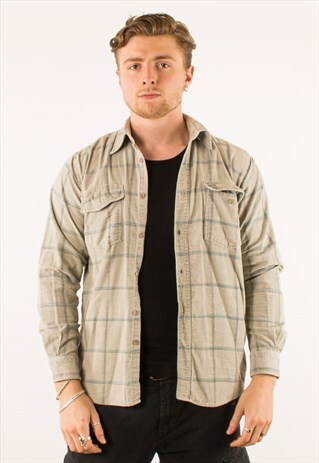 VINTAGE BEIGE CHECKERED CORDUROY SHIRT