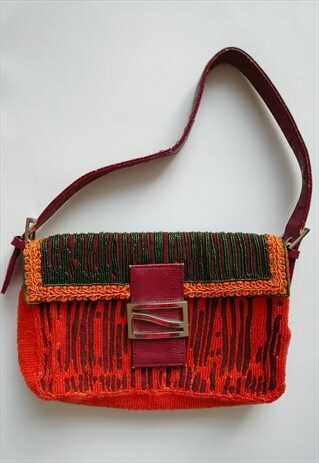 VINTAGE Y2K TIGER PRINT BEADED BAG